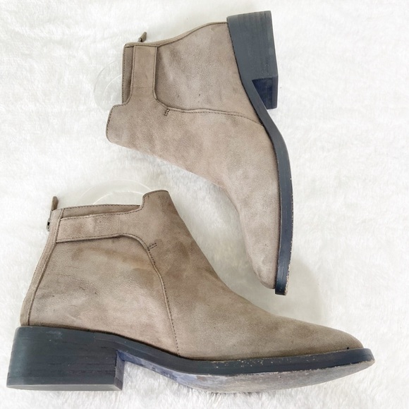 Eileen Fisher Beige Suede Leather Ankle Booties - Picture 3 of 14
